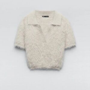 Zara Cream Fuzzy Short Sleeve Top